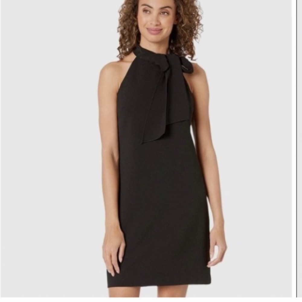 NWT CeCe Black Halter Mock Neck Bow Accent Dress Black Size 4 - Picture 1 of 6